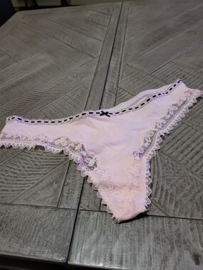 Victoria's Secret Light Pink Lace Bikini Panty with Black Trim